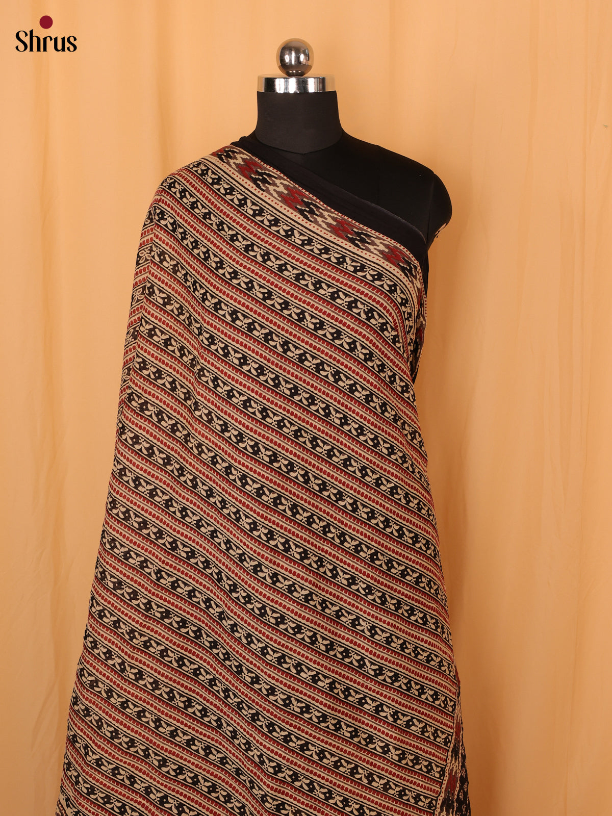 Cream With Black Floral Print Cotton Dupatta - Shop on Shrus.com