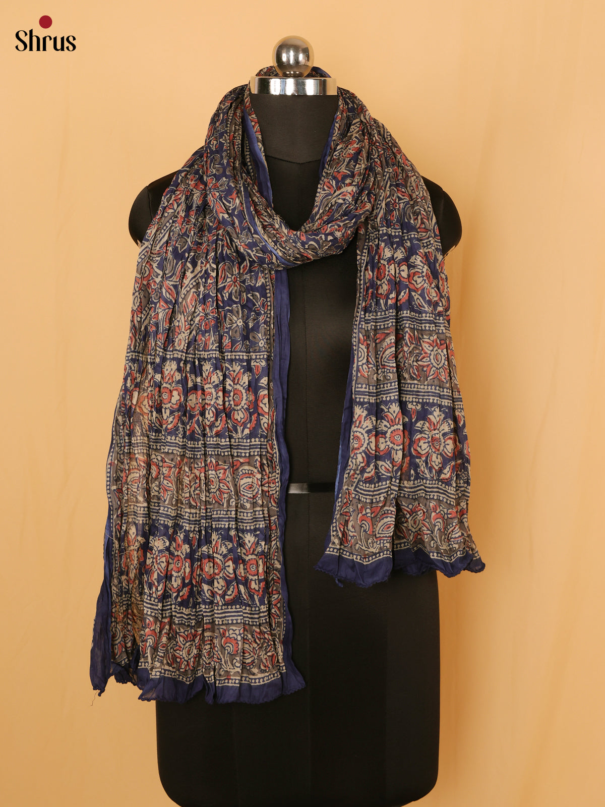 Blue With Grey Floral Print Cotton Dupatta - Shop on Shrus.com