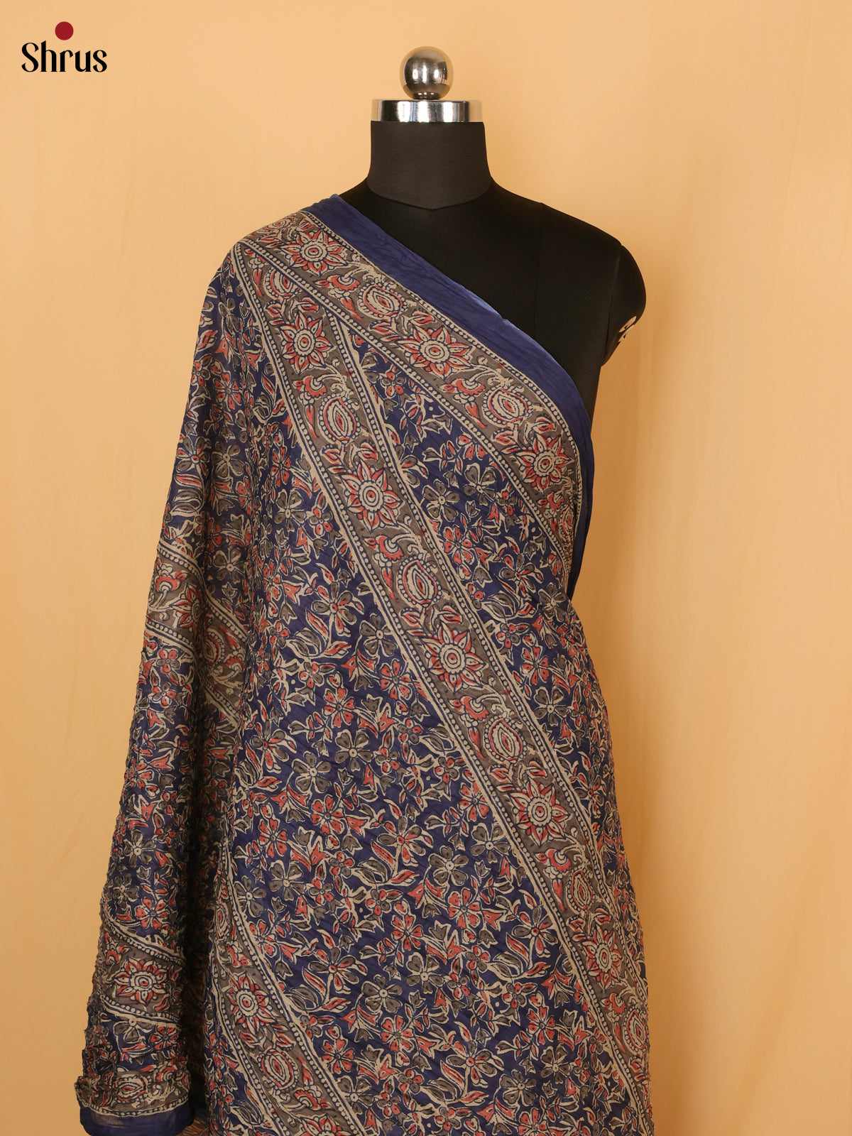 Blue With Grey Floral Print Cotton Dupatta - Shop on Shrus.com