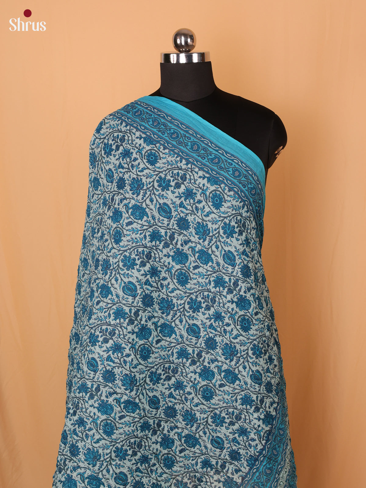Blue Floral Print Cotton Dupatta - Shop on Shrus.com
