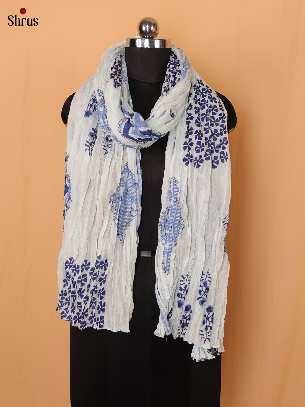 Blue Floral Print Cotton Dupatta - Shop on Shrus.com