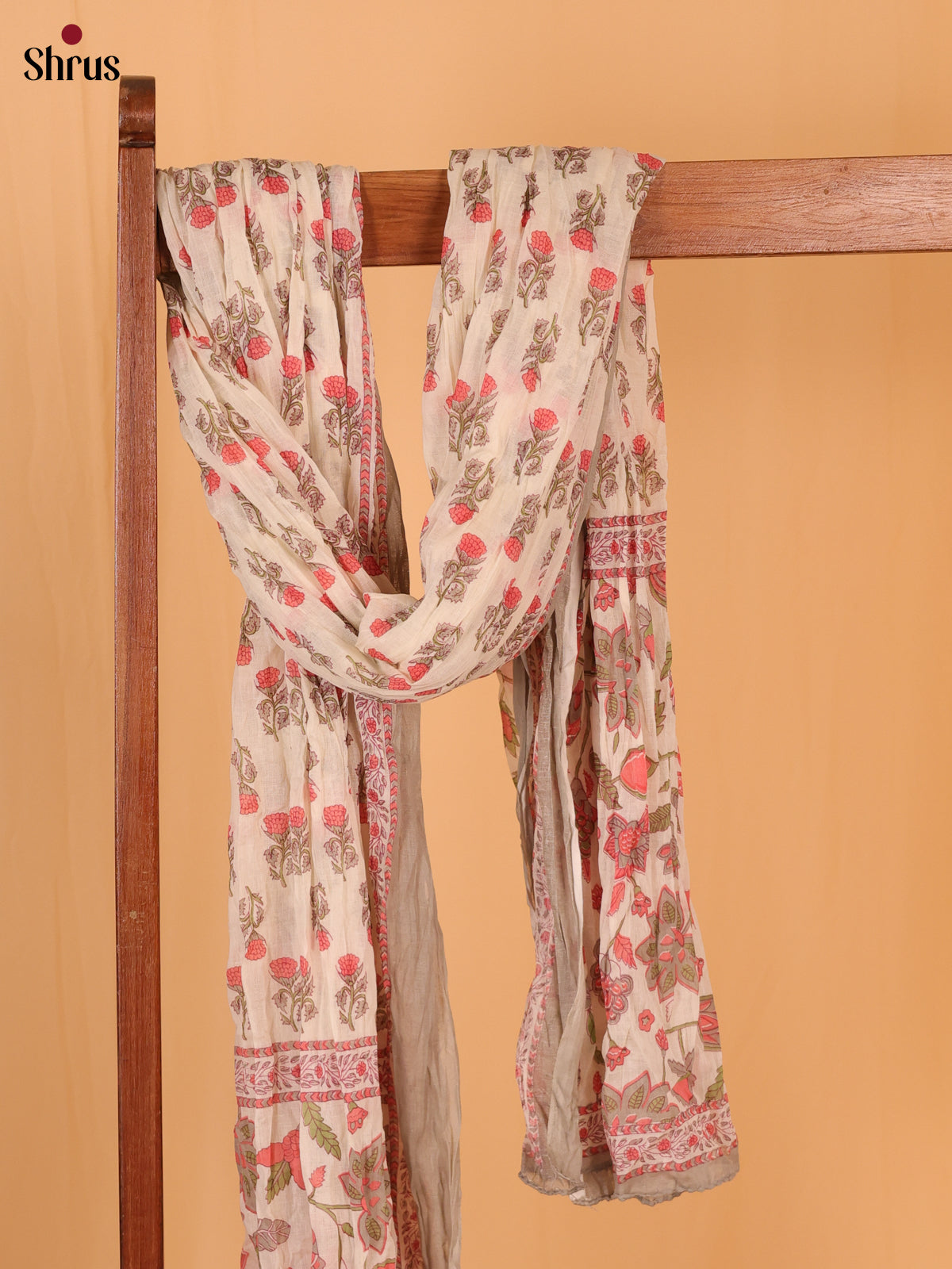 Cream With Grey Floral Print Cotton Dupatta - Shop on Shrus.com