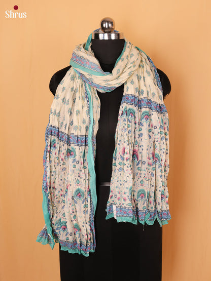 Cream with Blue Floral Print Cotton Dupatta - Shop on Shrus.com