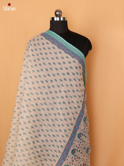 Cream with Blue Floral Print Cotton Dupatta - Shop on Shrus.com