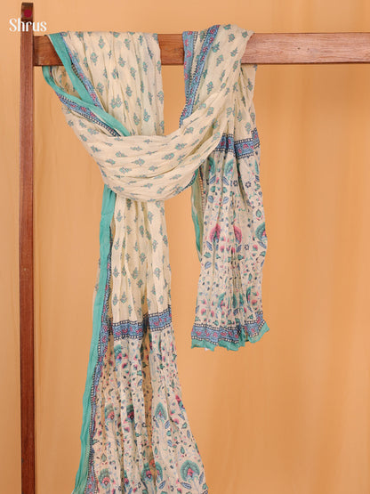 Cream with Blue Floral Print Cotton Dupatta - Shop on Shrus.com