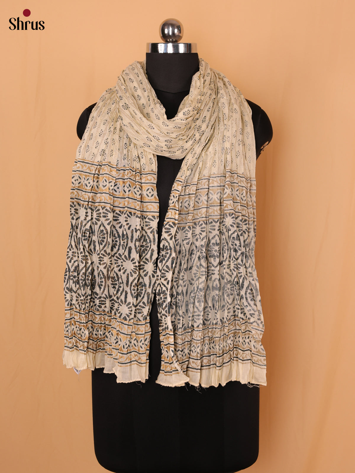 Cream Floral Print Cotton Dupatta - Shop on Shrus.com