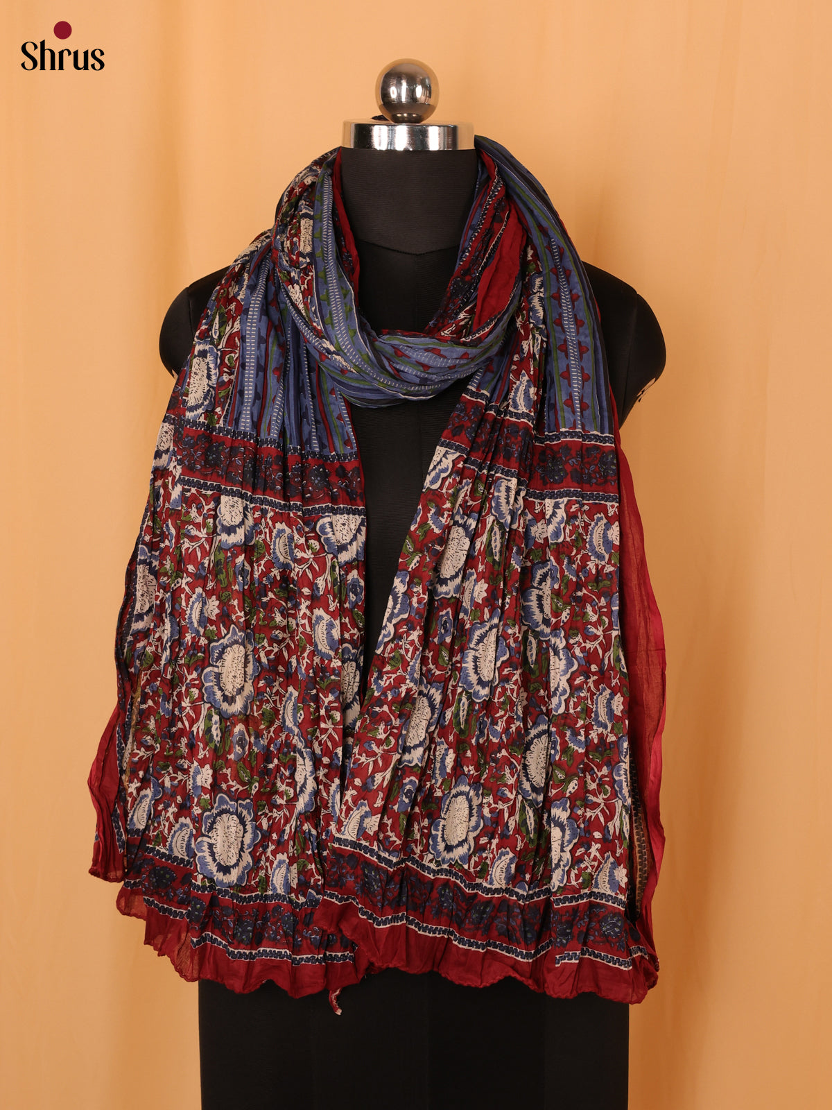 Maroon Floral Print Cotton Dupatta - Shop on Shrus.com