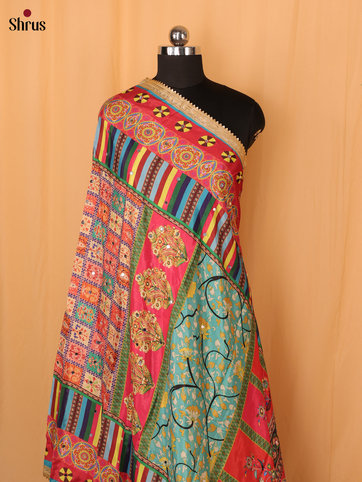 Multi Colour Floral Print Semi Dola Dupatta - Shop on Shrus.com