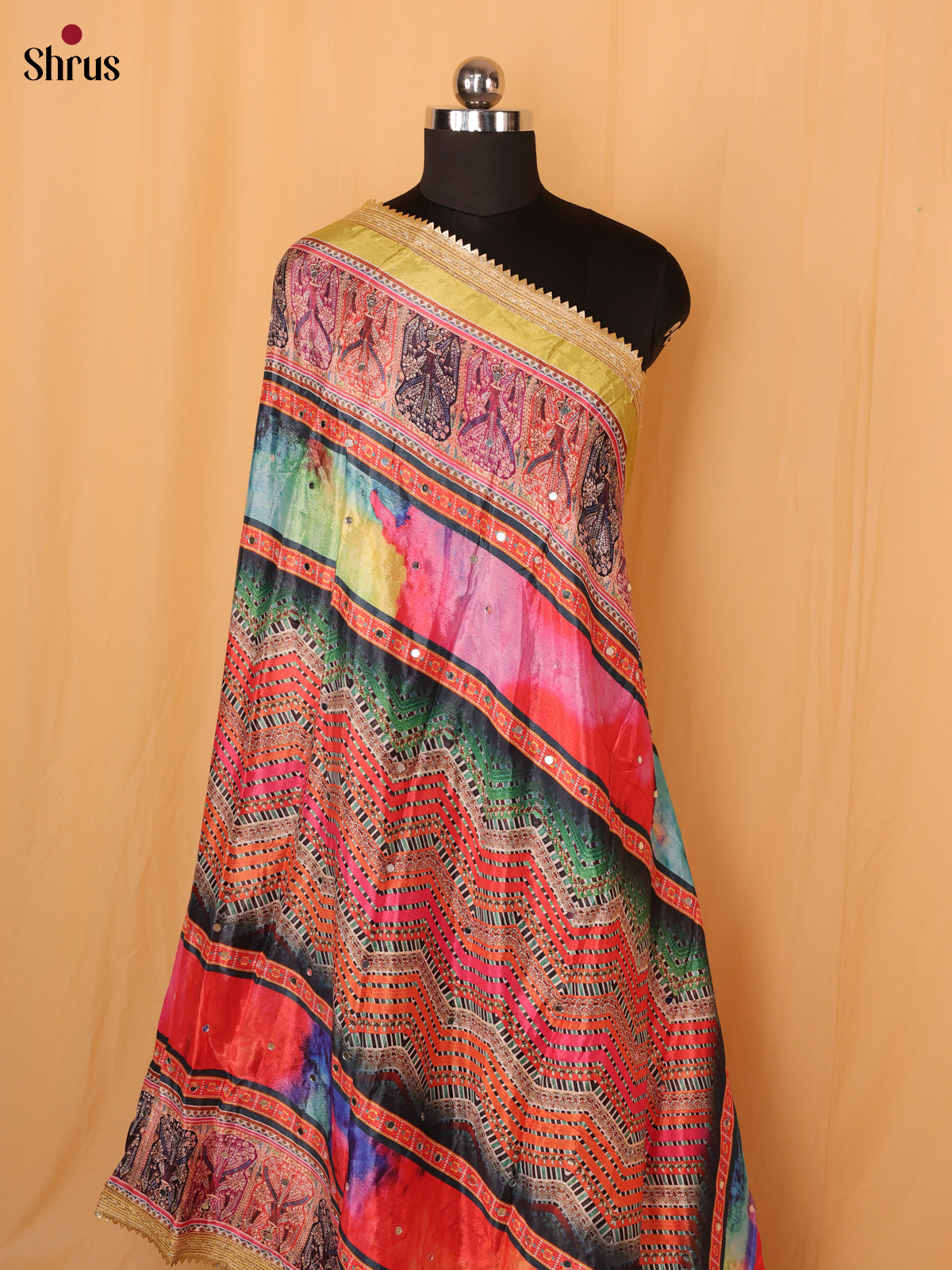 Multi Colour Floral Print Semi Dola Dupatta - Shop on Shrus.com