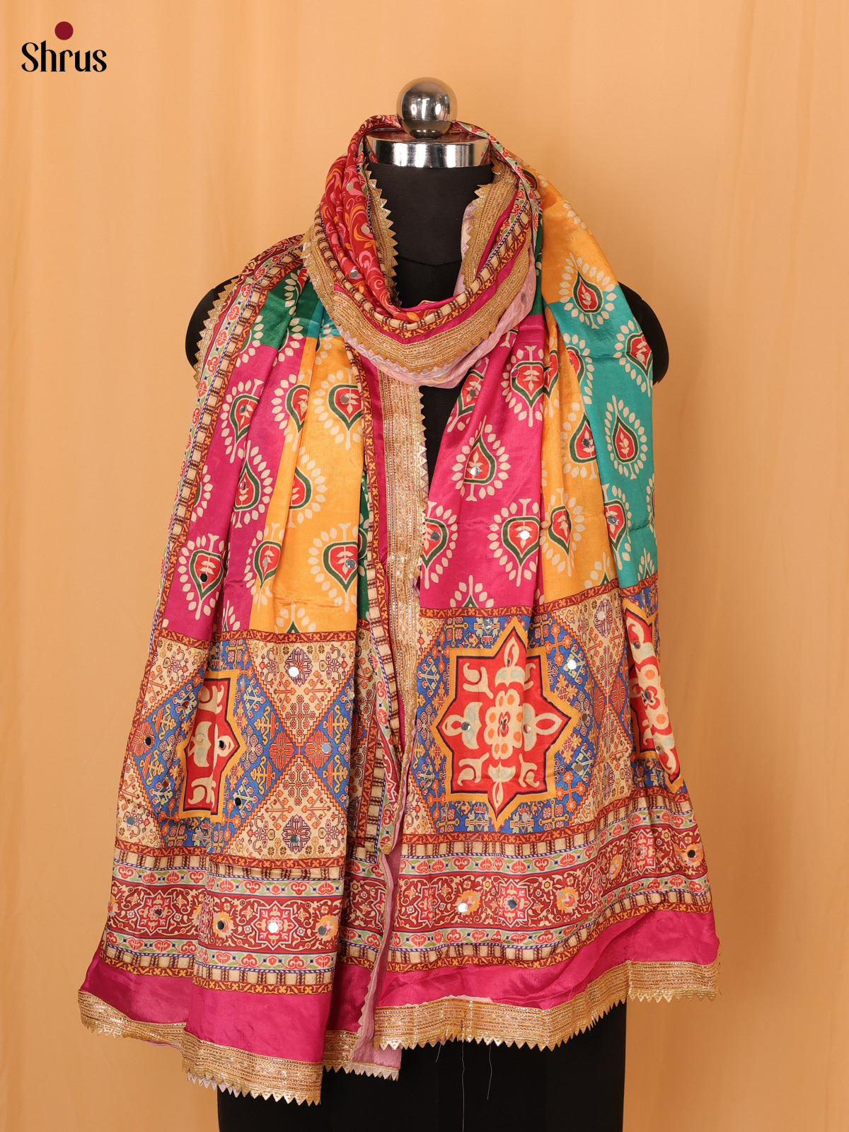 Multi Colour Floral Print Semi Dola Dupatta - Shop on Shrus.com