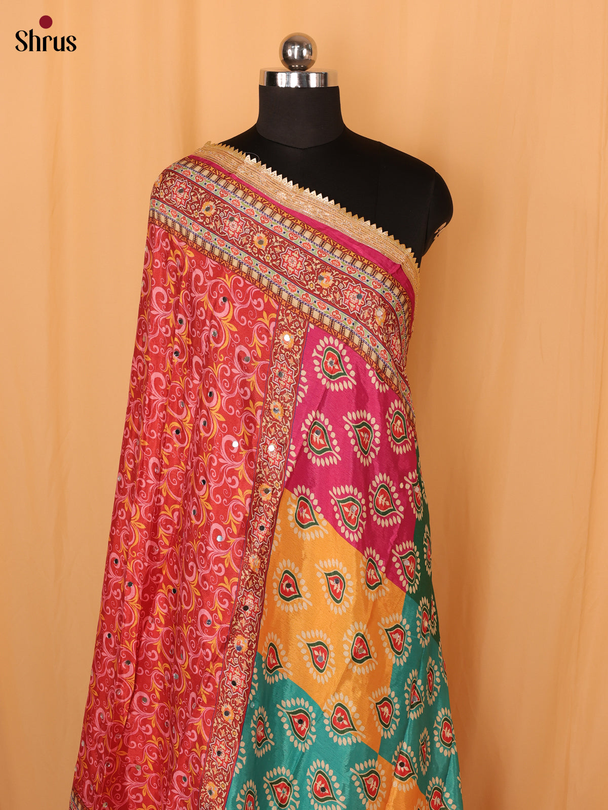 Multi Colour Floral Print Semi Dola Dupatta - Shop on Shrus.com