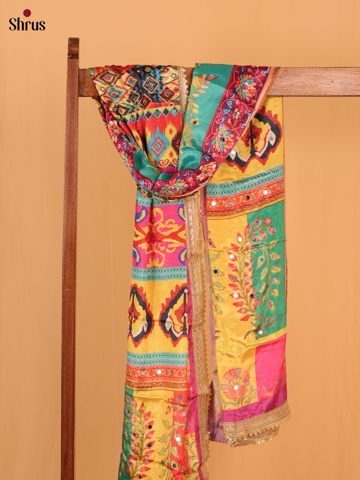 Multi Colour Geometric Semi Dola Dupatta - Shop on Shrus.com