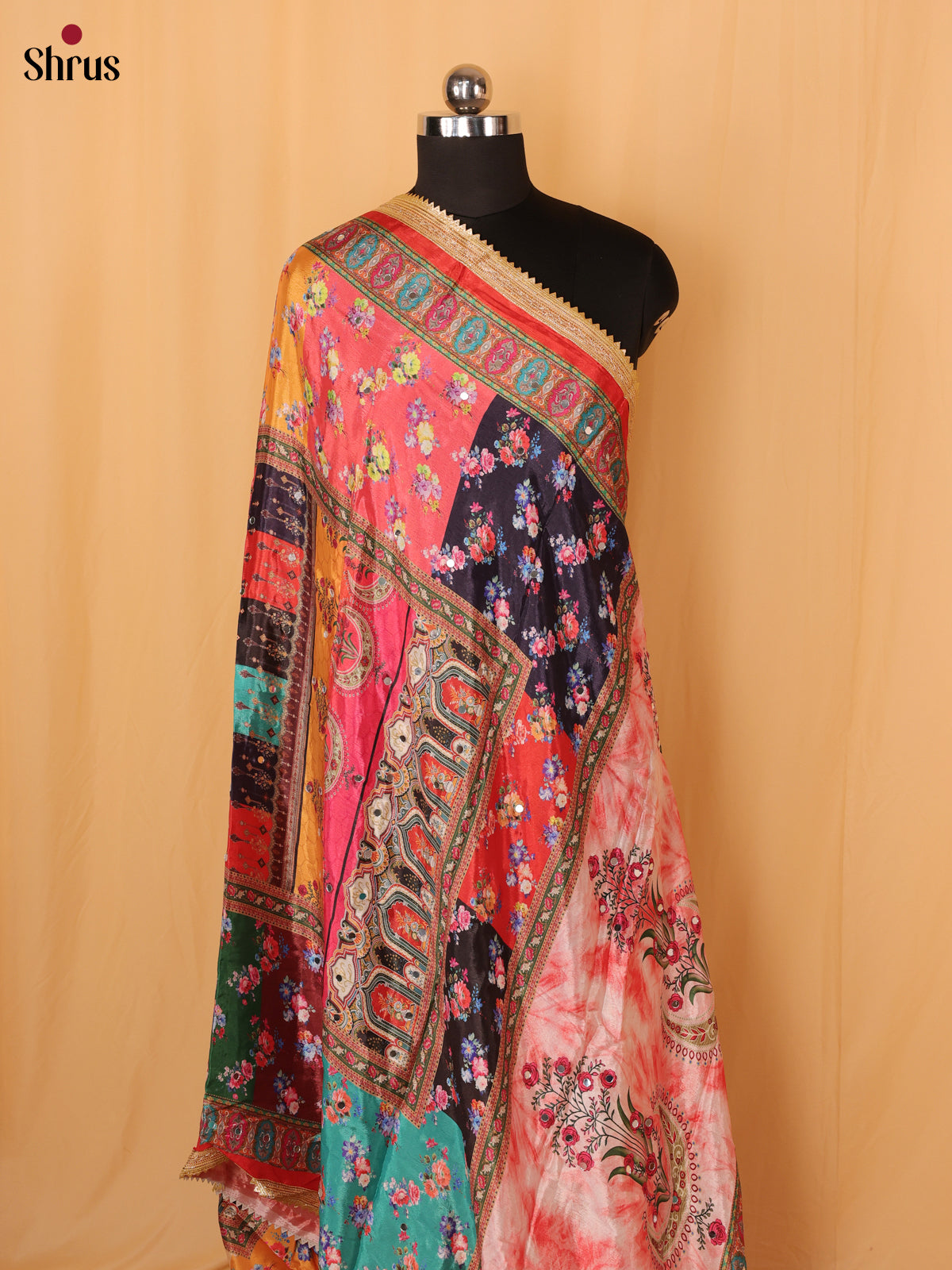 Multi Colour Floral Print Semi Dola Dupatta - Shop on Shrus.com