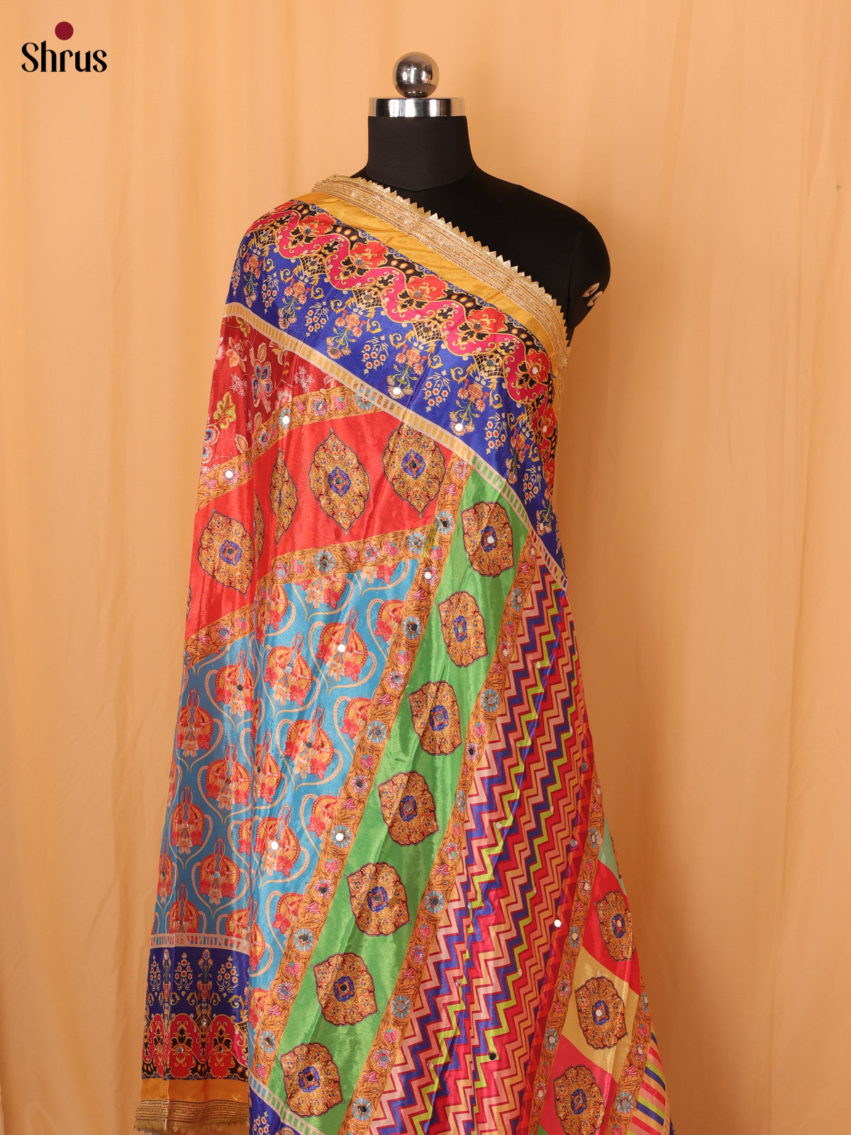 Multi Colour Floral Print Semi Dola Dupatta - Shop on Shrus.com