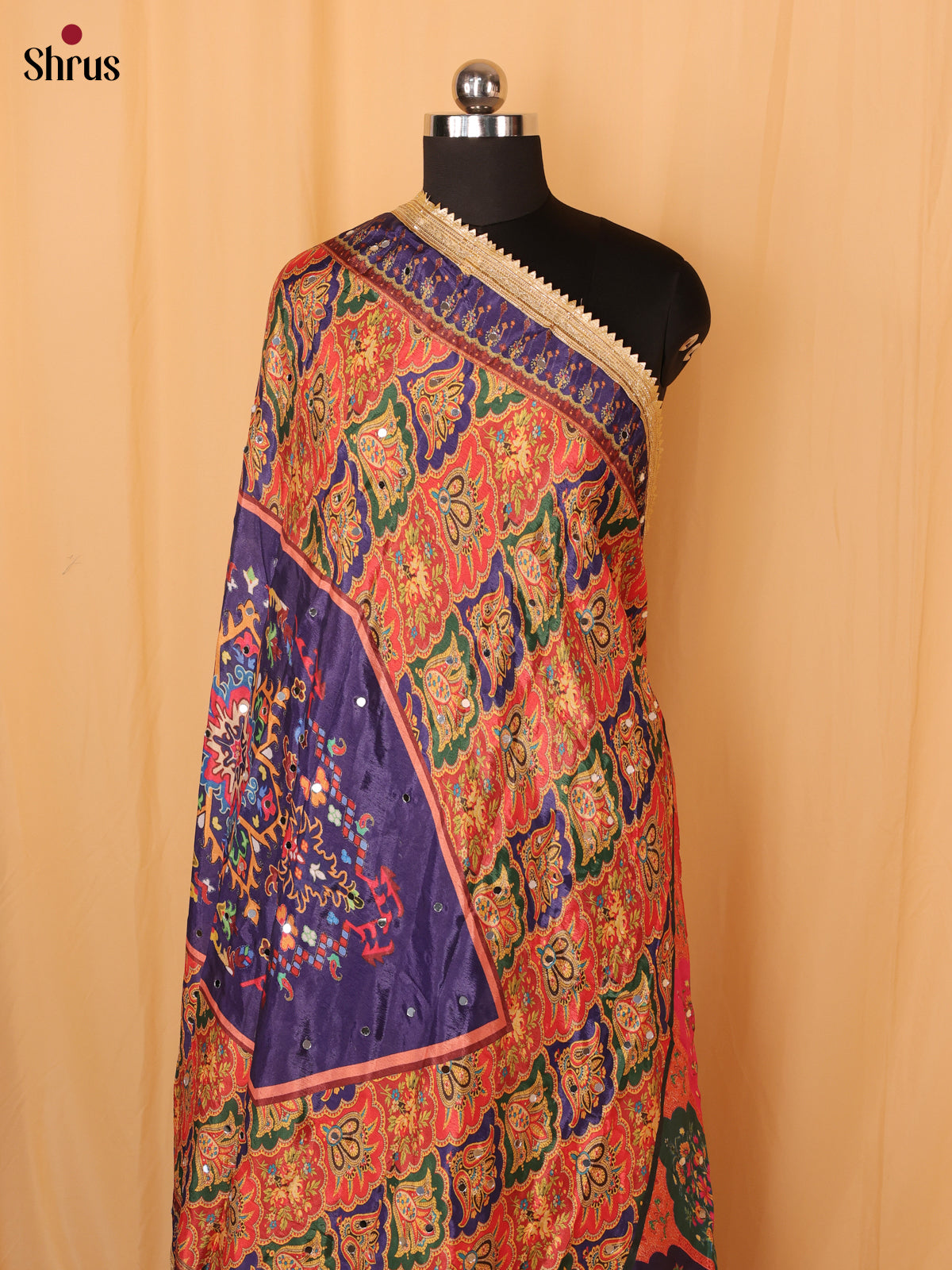 Multi Colour Floral Print Semi Dola Dupatta - Shop on Shrus.com