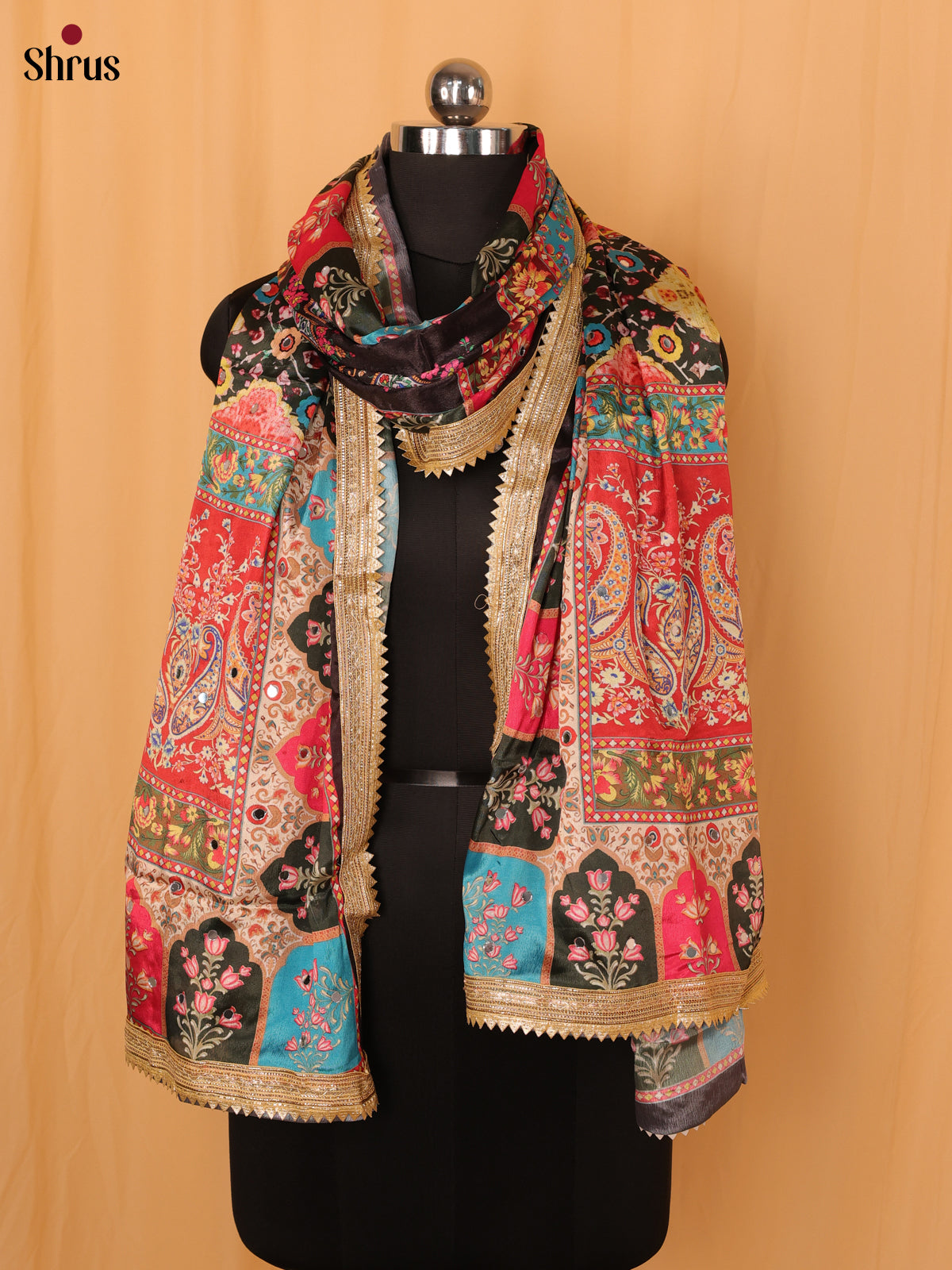Multi Colour Floral Print Semi Dola Dupatta - Shop on Shrus.com