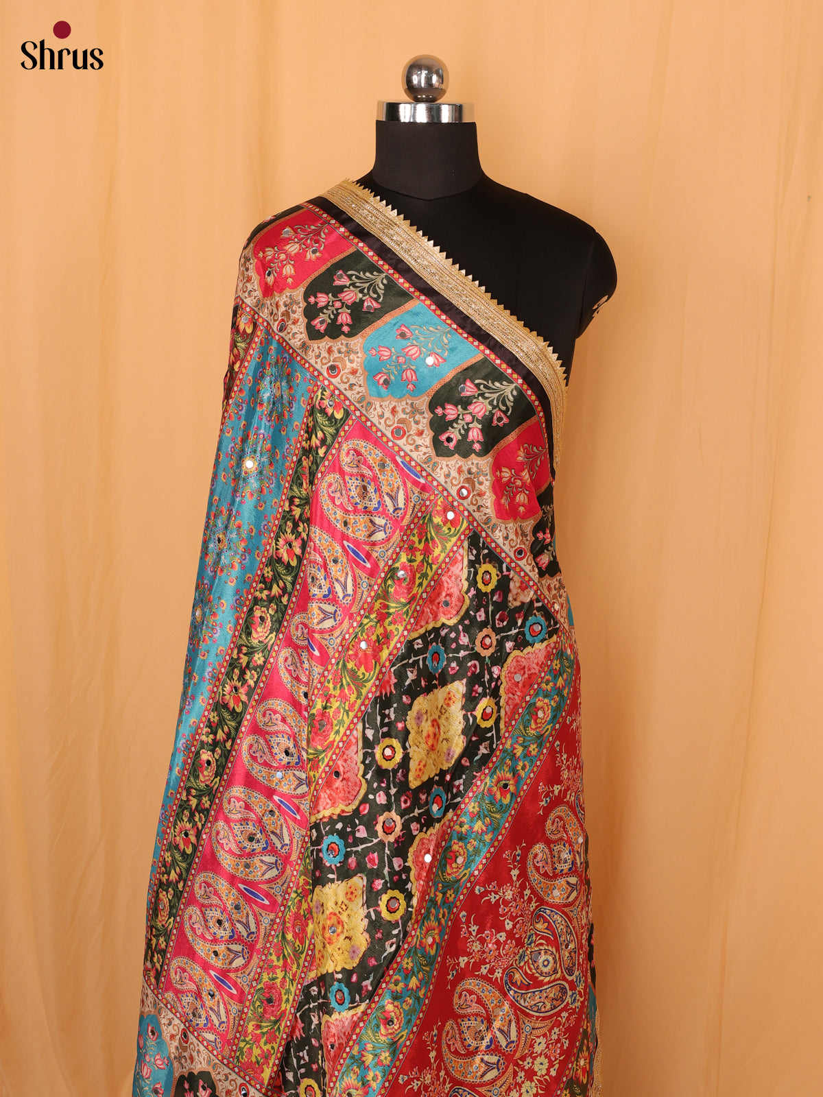 Multi Colour Floral Print Semi Dola Dupatta - Shop on Shrus.com