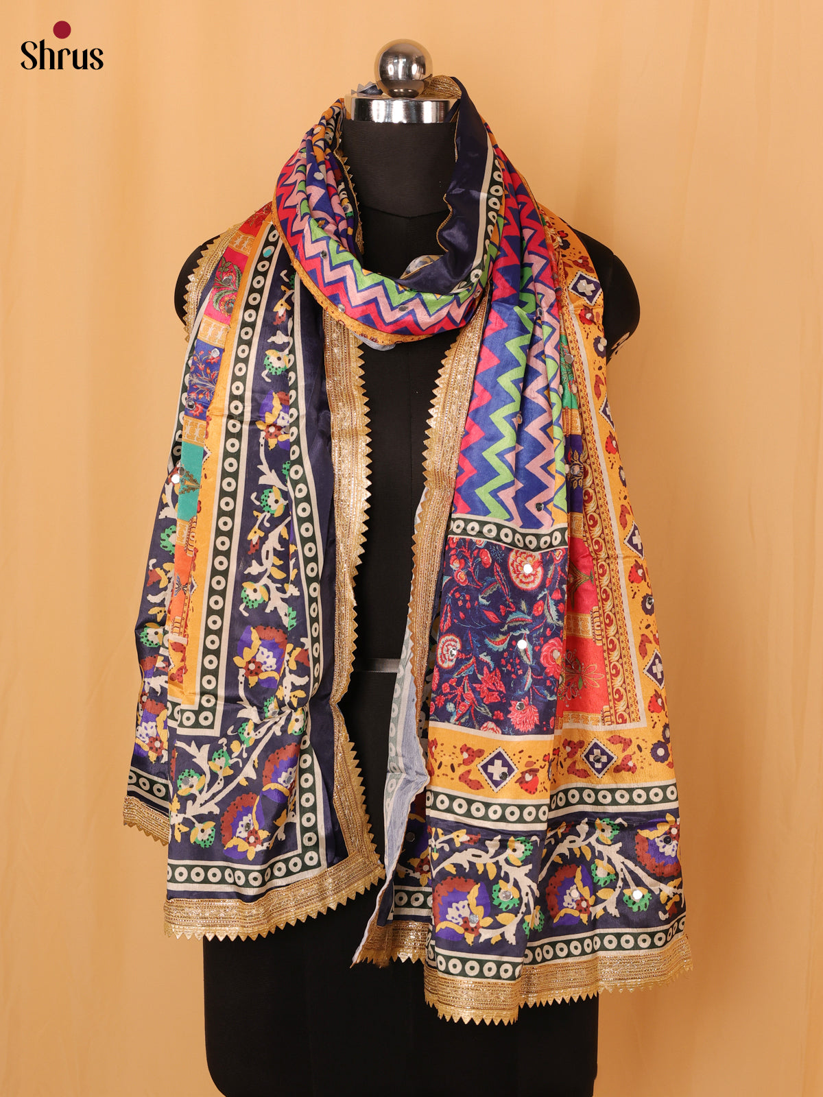 Multi Colour Floral Print Semi Dola Dupatta - Shop on Shrus.com