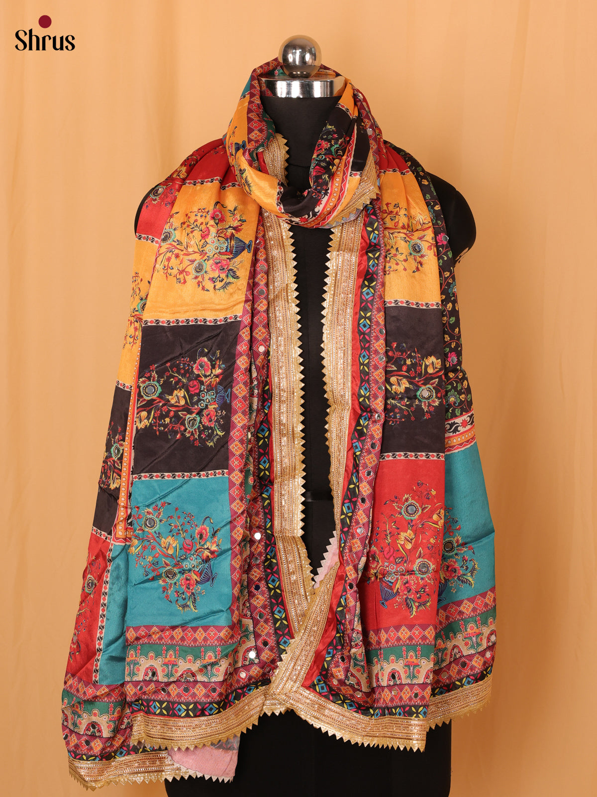 Multi Colour Floral Print Semi Dola Dupatta - Shop on Shrus.com