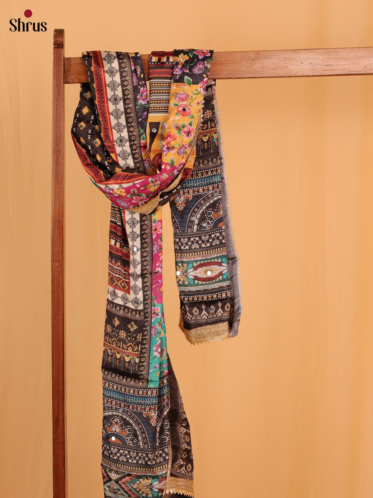 Multi Colour Floral Print Semi Dola Dupatta - Shop on Shrus.com