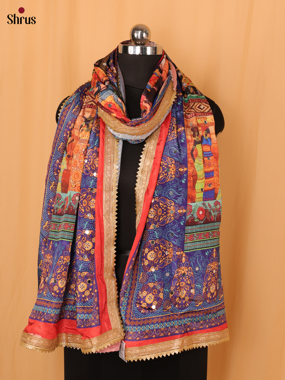 Multi Colour Floral Print Semi Dola Dupatta - MCL21164 - Shop on Shrus.com