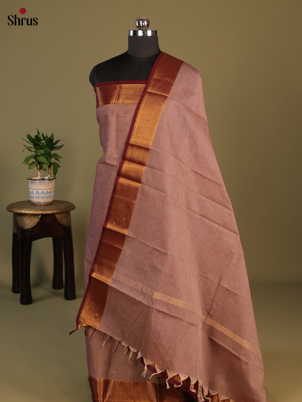 Pink with Maroon Chettinad Cotton Unstitched Suit Set - Shop on Shrus.com