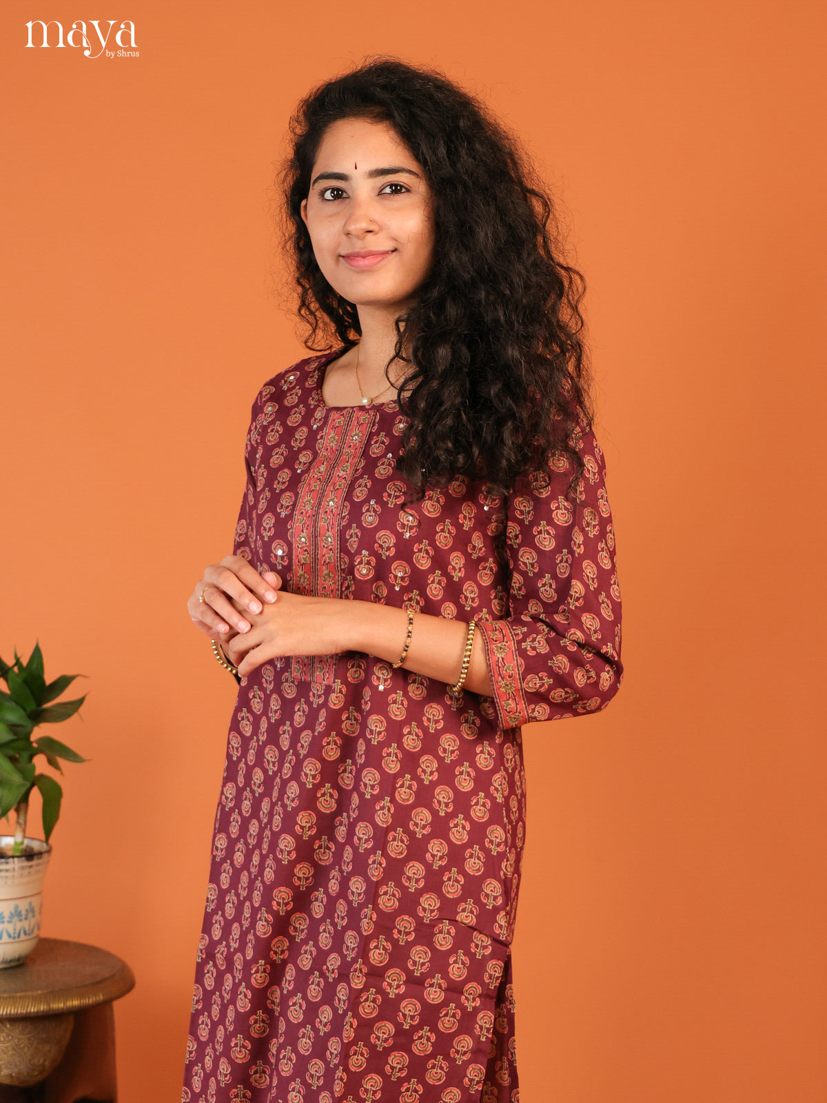 Ajrakh Printed Magenta Cotton Kurti - Shop on Shrus.com