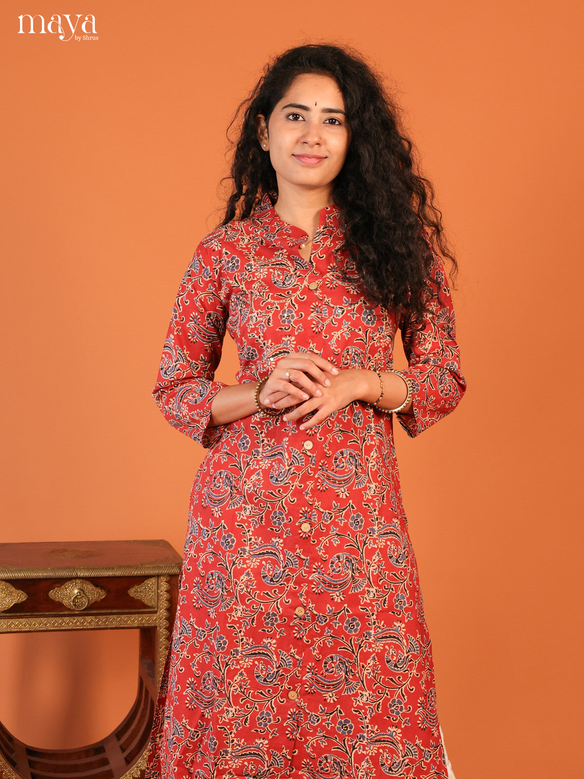 Maroon Floral Printed Cotton Kurti - Shop on Shrus.com
