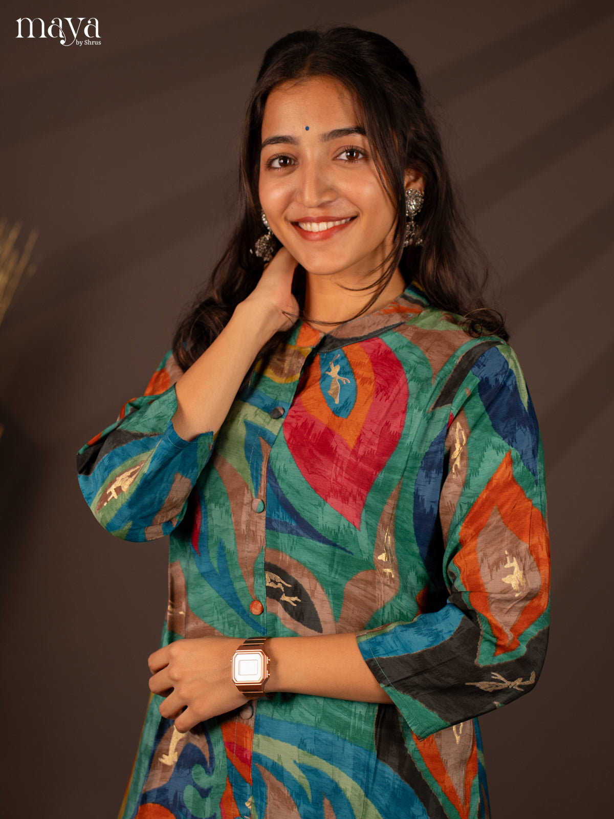 Multi Colour Floral Printed Rayon Kurti - Shop on Shrus.com