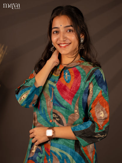 Multi Colour Floral Printed Rayon Kurti - Shop on Shrus.com