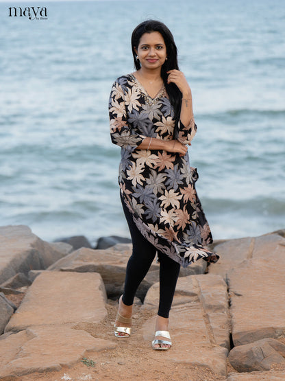 Black Floral Printed Rayon Kurti - Shop on Shrus.com