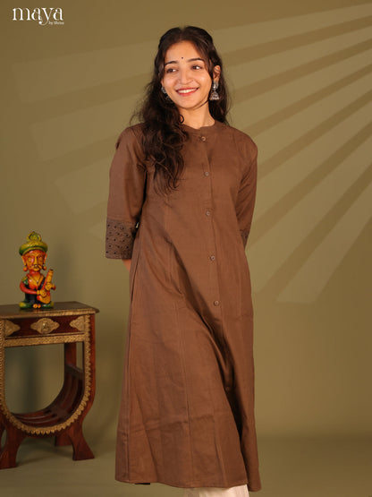 Solid Brown Cotton Kurti - Shop on Shrus.com