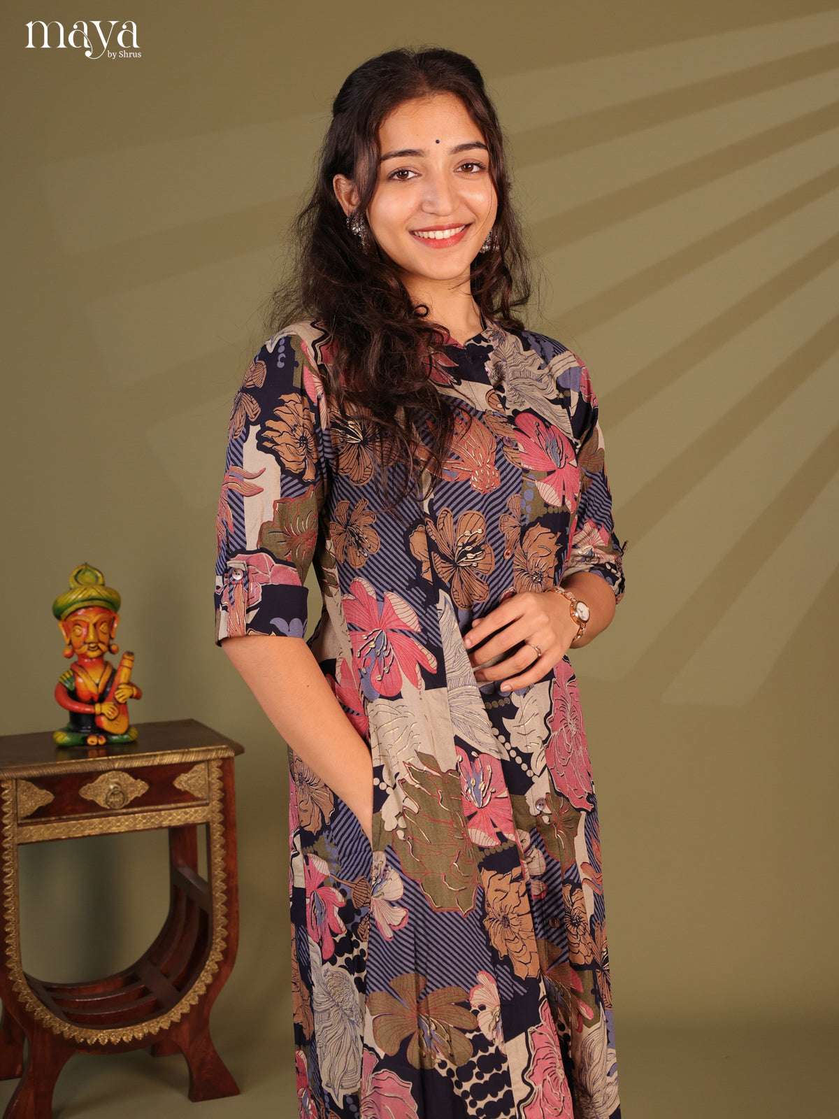Floral Printed Multi Colour Rayon Kurti - Shop on Shrus.com