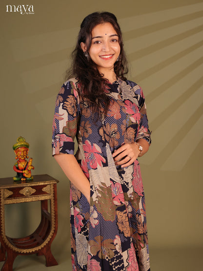 Floral Printed Multi Colour Rayon Kurti - Shop on Shrus.com