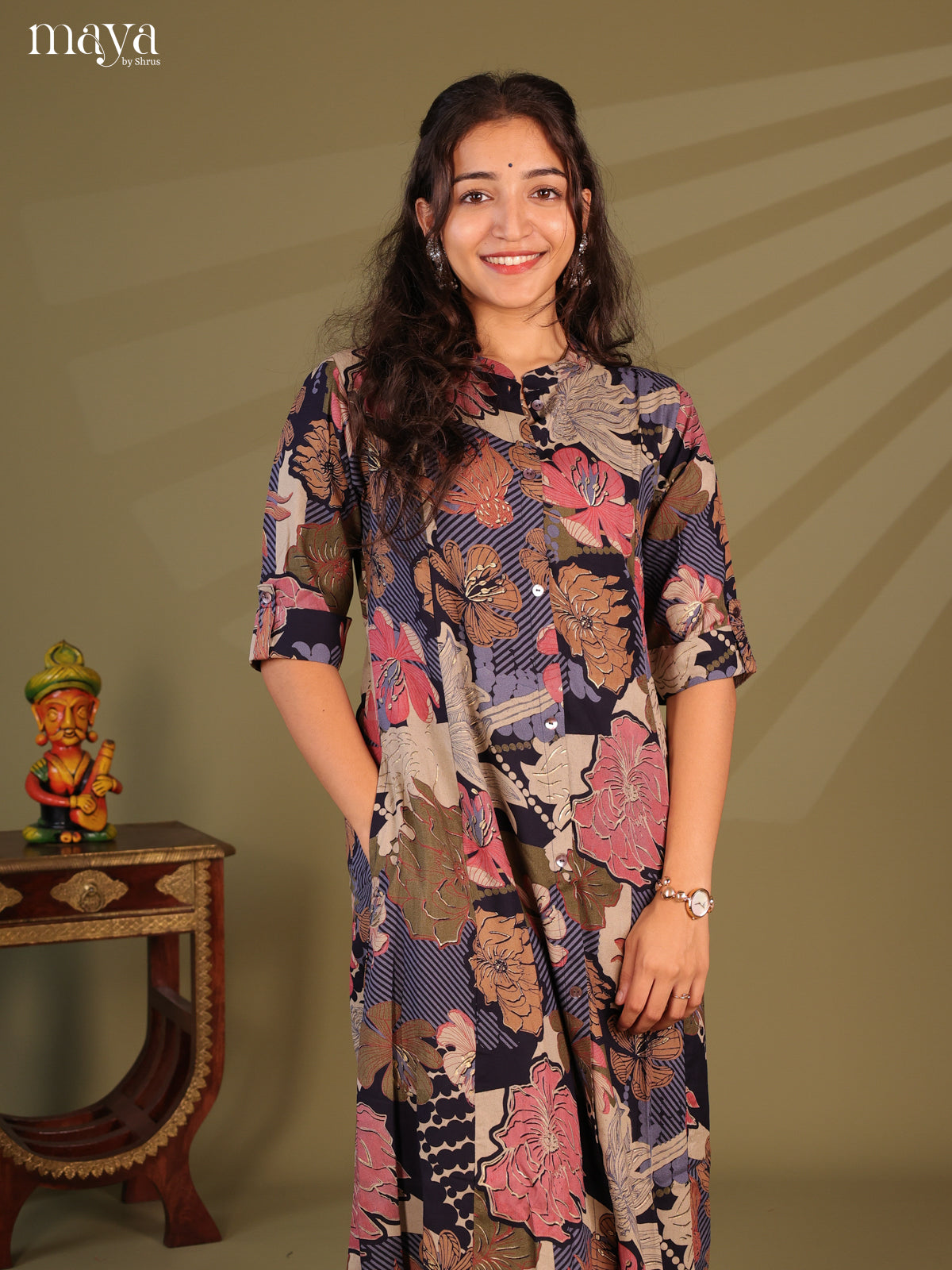 Floral Printed Multi Colour Rayon Kurti - Shop on Shrus.com