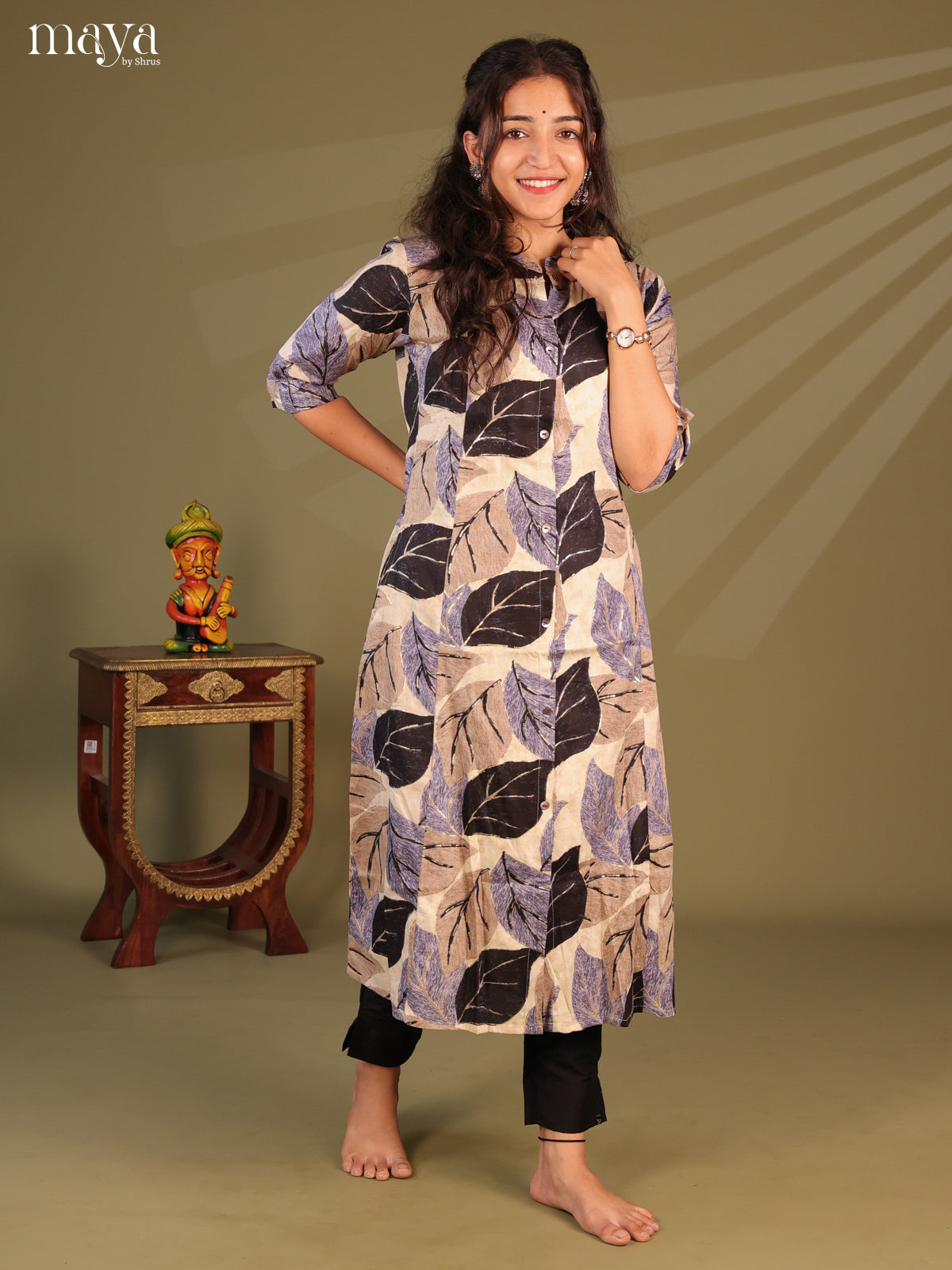 Cream Floral Printed Rayon Kurti - Shop on Shrus.com