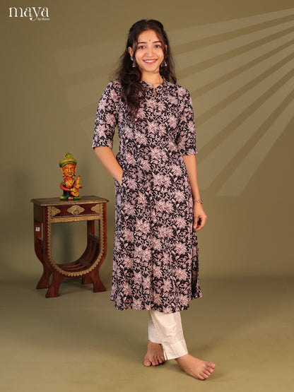 Black Floral Printed Rayon Kurti - Shop on Shrus.com