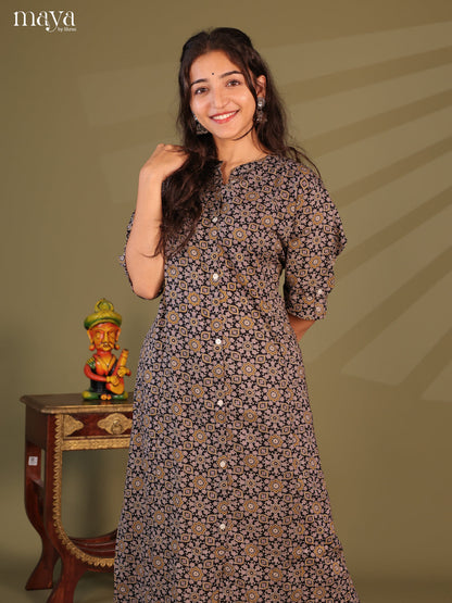 Black Ajrakh Printed Rayon Kurti - Shop on Shrus.com