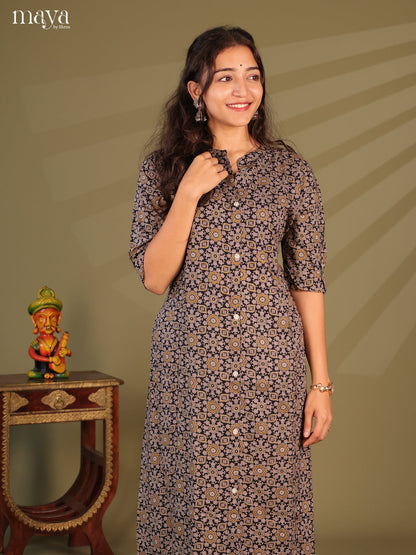 Black Ajrakh Printed Rayon Kurti - Shop on Shrus.com