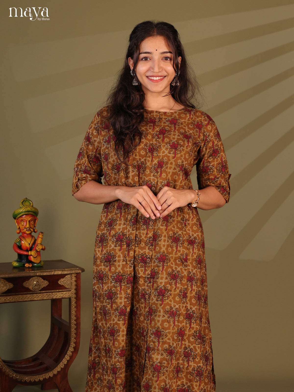 Mustard Ajrakh Printed Cotton Kurti - Shop on Shrus.com