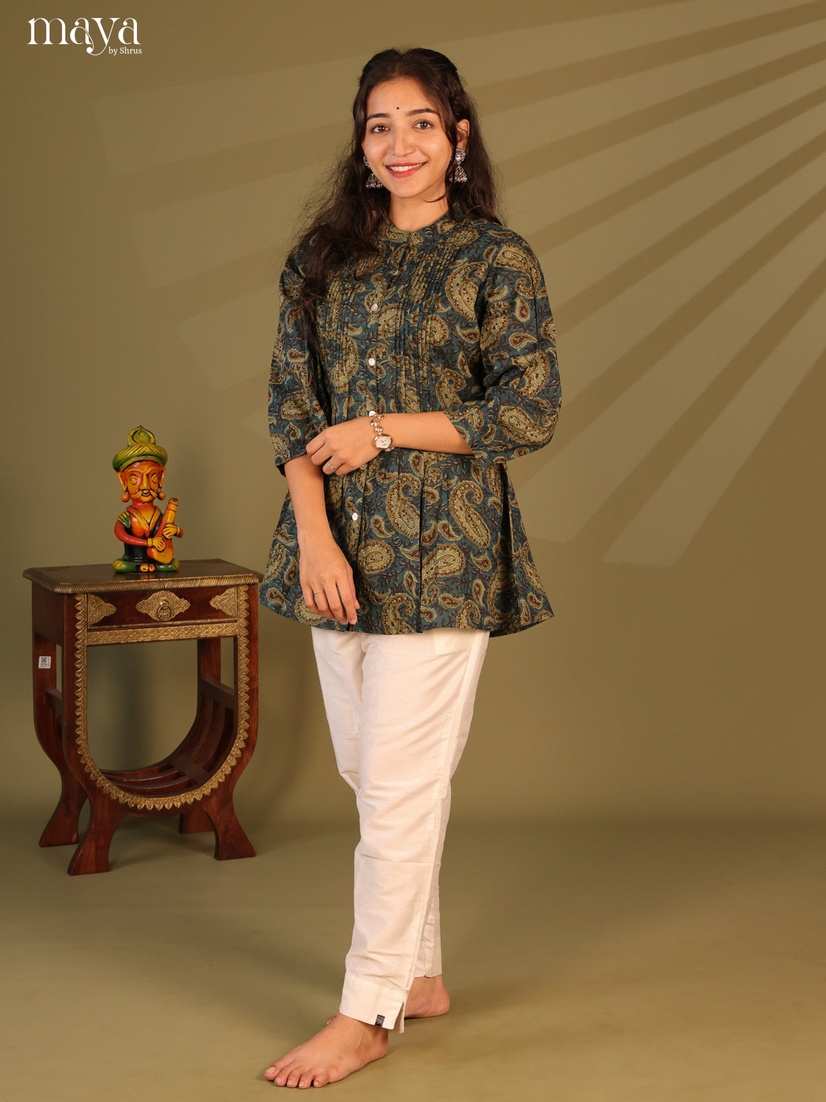 Floral Printed Blue Cotton Short Kurti - Shop on Shrus.com