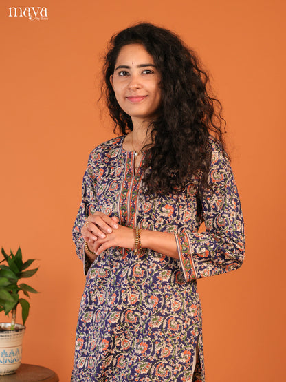 Blue Floral Printed Cotton Kurti - Shop on Shrus.com