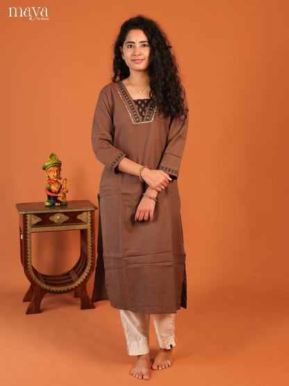 Floral Printed Browm Cotton Kurti - Shop on Shrus.com