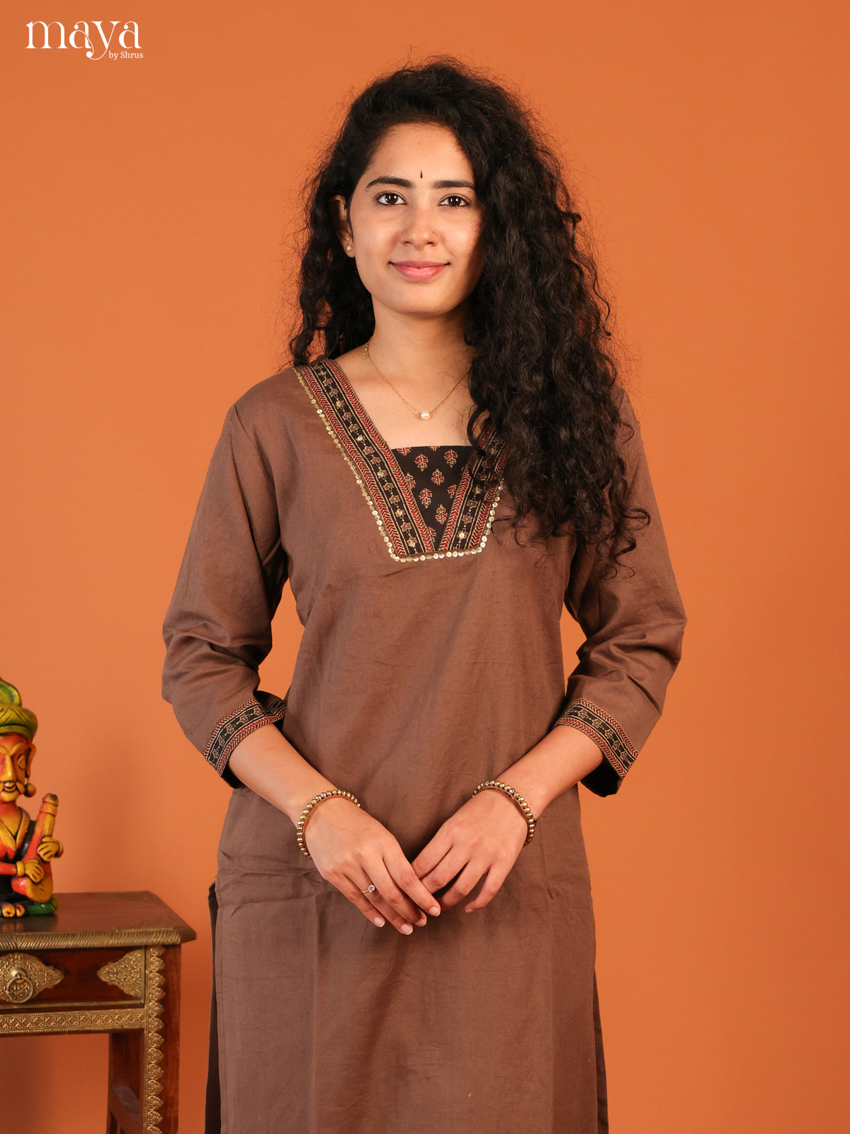 Floral Printed Browm Cotton Kurti - Shop on Shrus.com