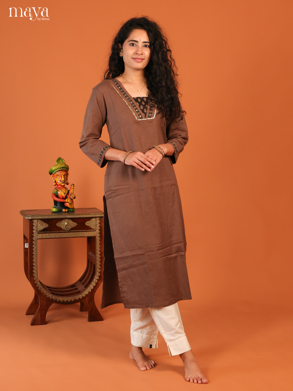 Floral Printed Browm Cotton Kurti - Shop on Shrus.com
