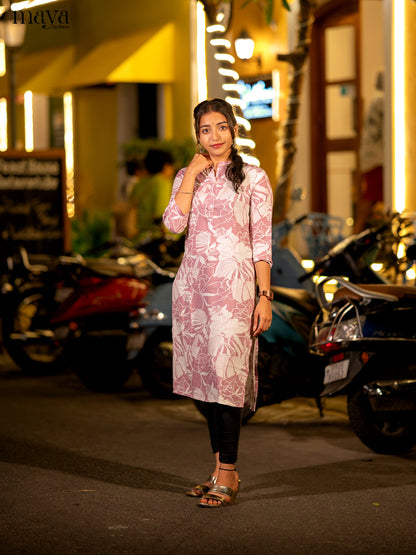 Pink Floral Printed Rayon Kurti - Shop on Shrus.com