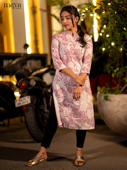 Pink Floral Printed Rayon Kurti - Shop on Shrus.com