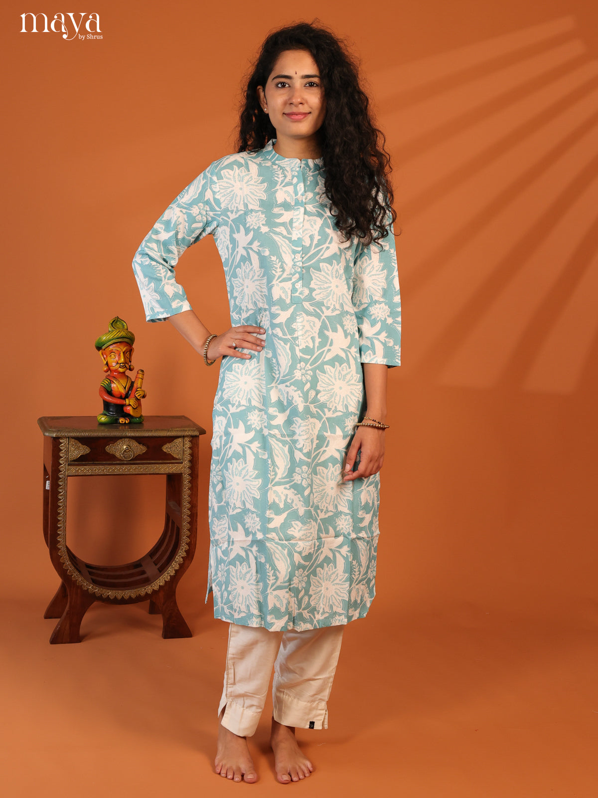 Blue Floral Printed Rayon Kurti - Shop on Shrus.com