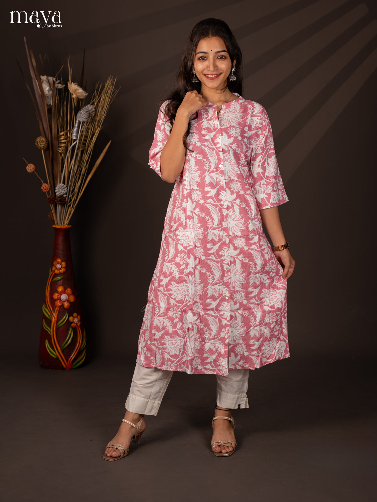 Pink Floral Printed Rayon Kurti - Shop on Shrus.com