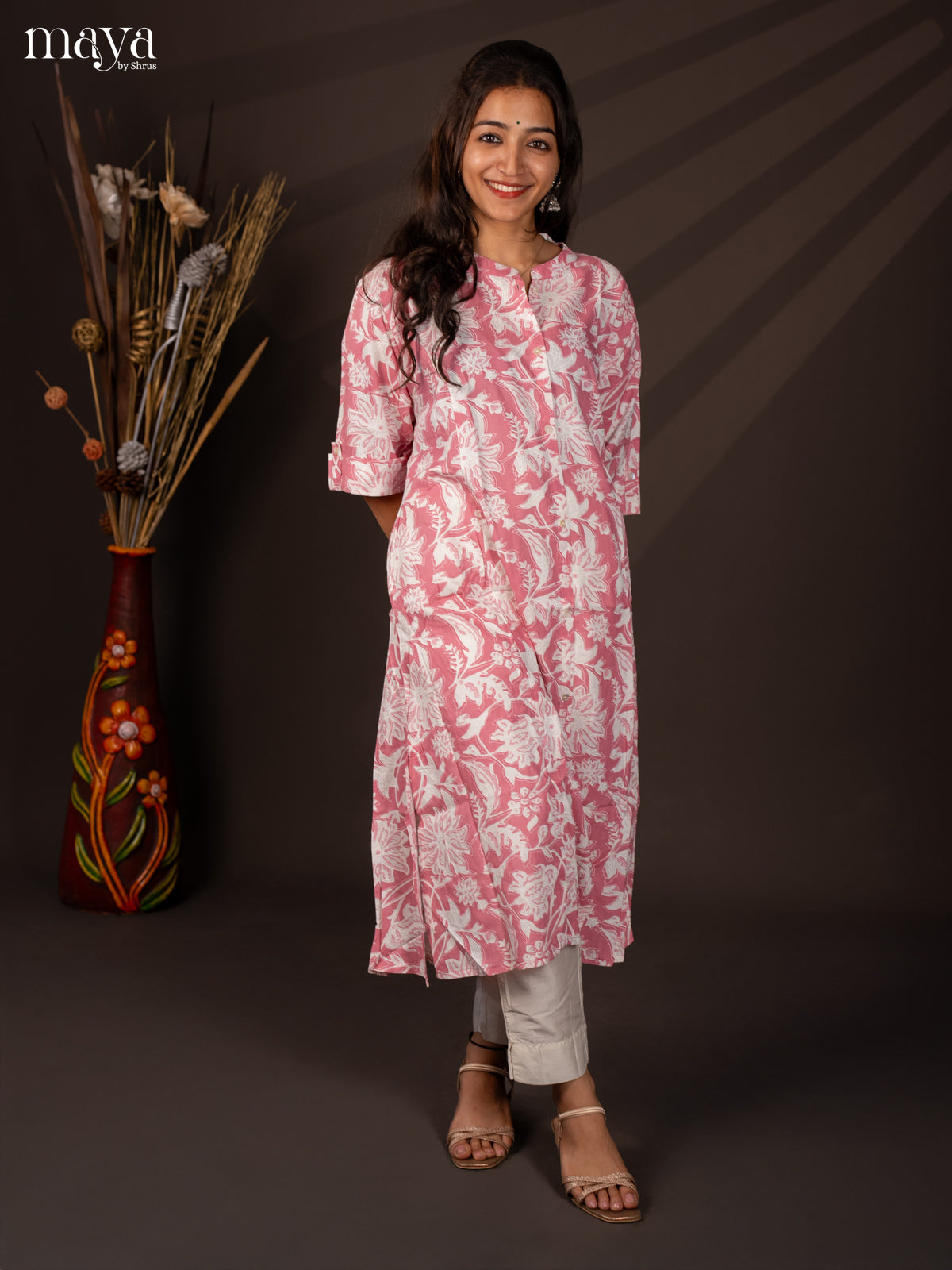Pink Floral Printed Rayon Kurti - Shop on Shrus.com